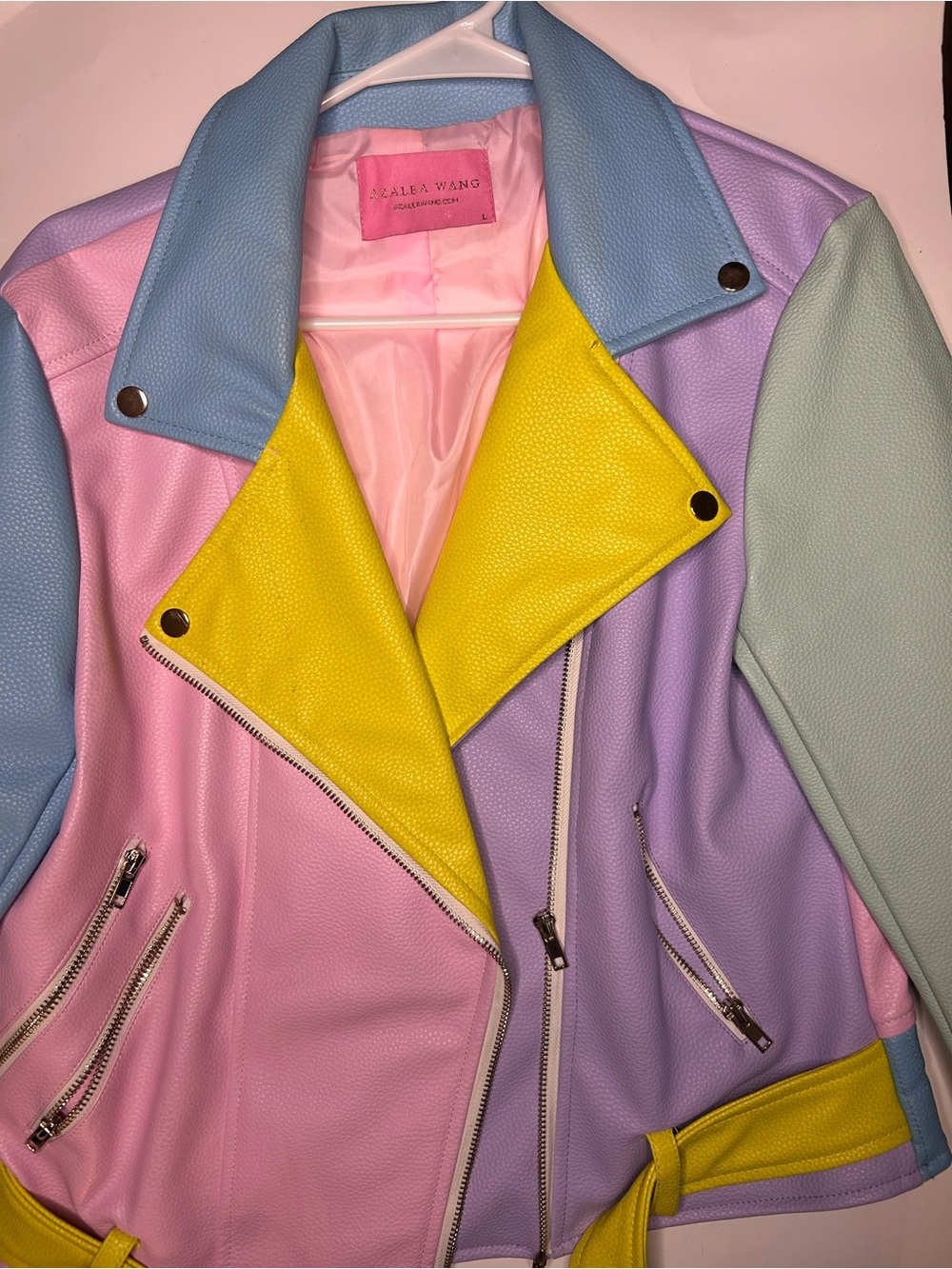 Pastel Multicolor Leather Moto Jacket — Yellow, Pink, Lavender, Blue, Mint